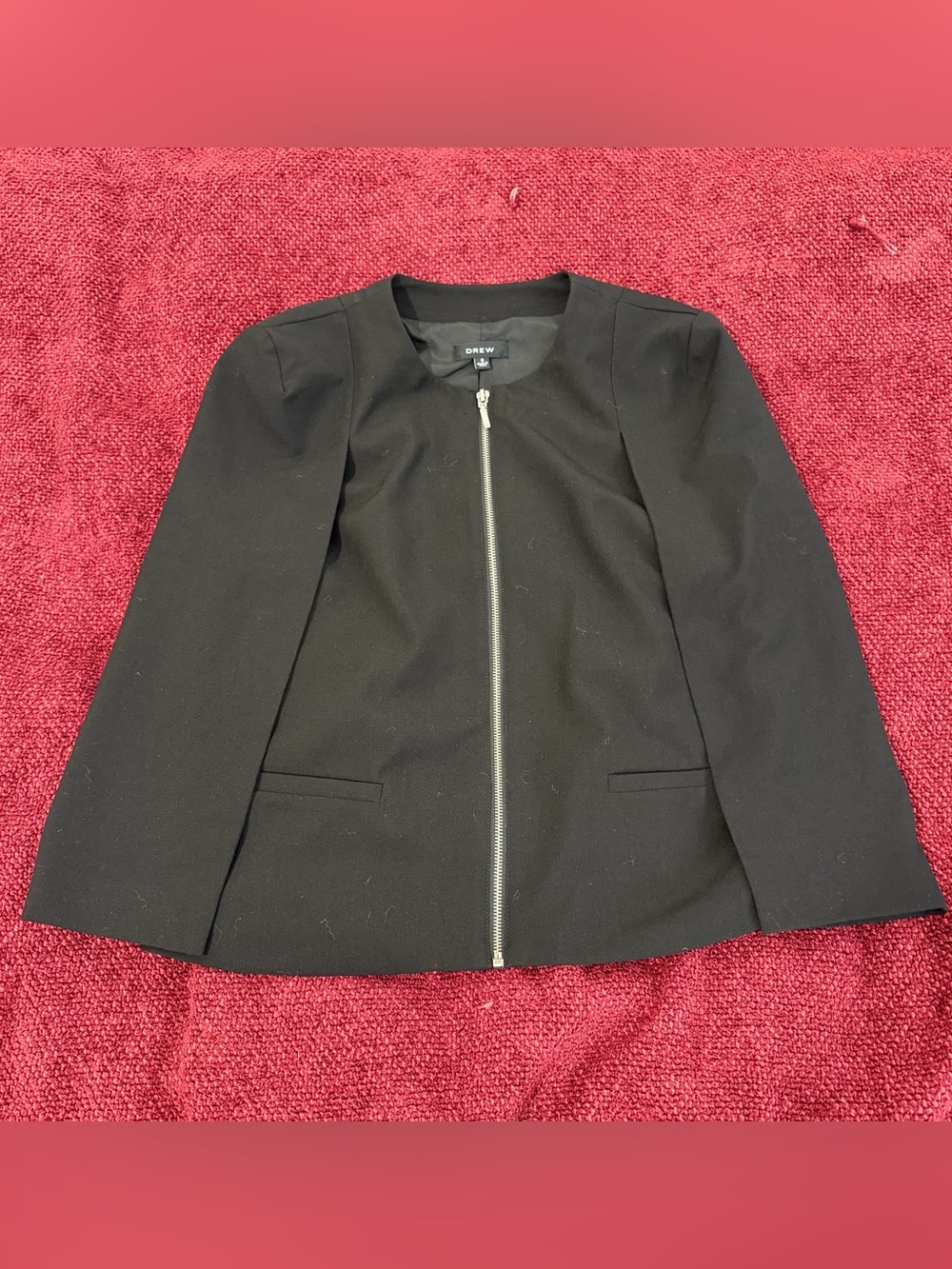DREW Black Zip-Front Collarless Blazer